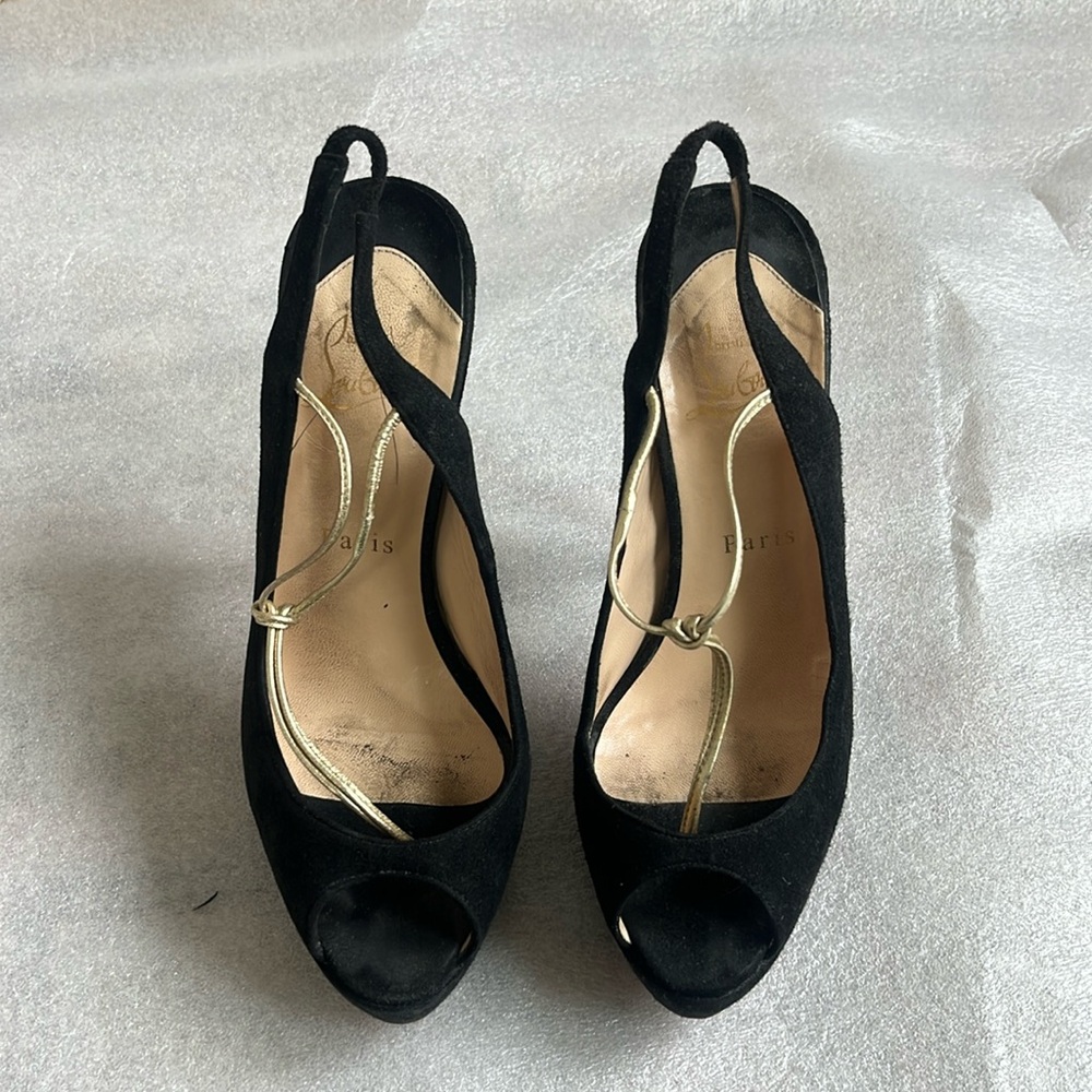 Christian Loubutin/ used/ high heels/ platform/ black suede